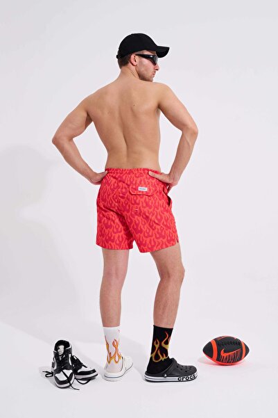 Machinist Men's Red Flames Printed Swim Shorts