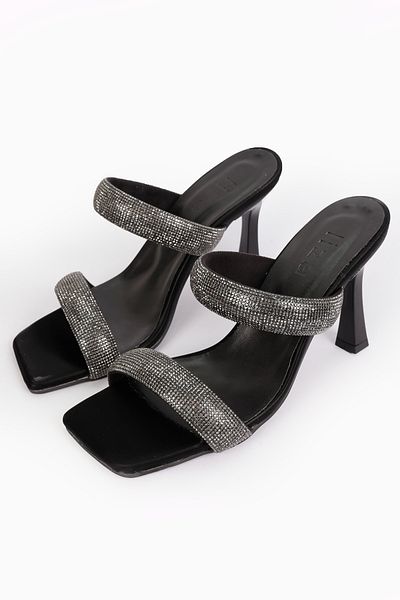 Liza Shoes Γυναικείες παντόφλες με τακούνι από μαύρη πέτρα - Adel A002-k1243