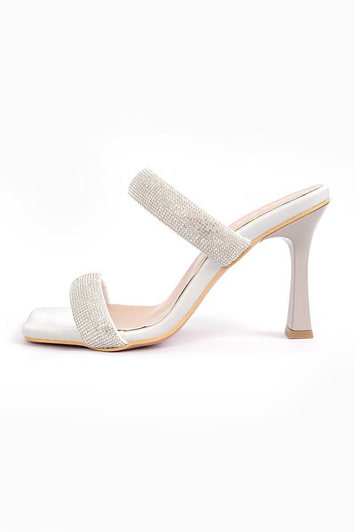 Liza Shoes Papuci de damă argintii cu toc de piatră - Adel A002-k1243