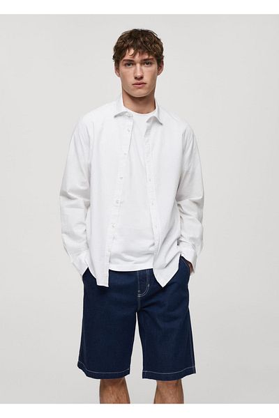 MANGO Man Cămașă seersucker 100% bumbac