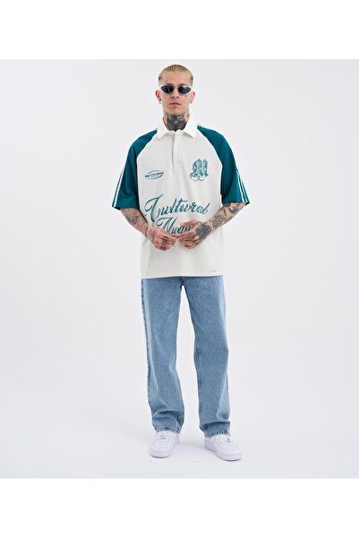 Machinist Gray Petrol Polo Neck Men's T-Shirt - Striped Sleeves Printed