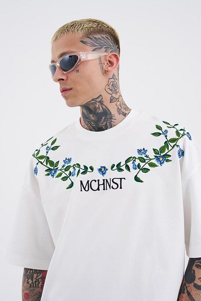 Machinist Μπλουζάκι Ecru Oversize - Floral Vine Printed