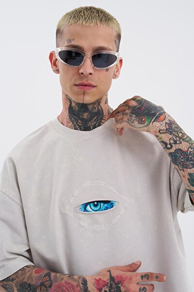 Machinist Ανδρικό Born Again Eye Washable - Ανοιχτό μπεζ υπερμεγέθη μπλουζάκι με κηλίδες