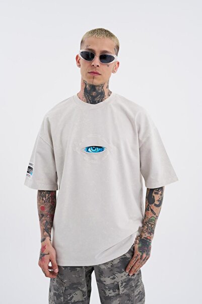 Machinist Ανδρικό Born Again Eye Washable - Ανοιχτό μπεζ υπερμεγέθη μπλουζάκι με κηλίδες