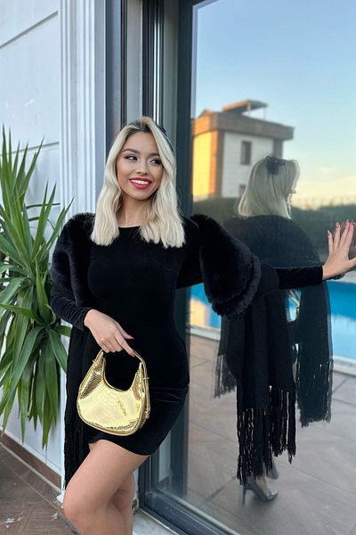 For Angels Poncho cu ciucuri cu guler de blană neagră2370502STD