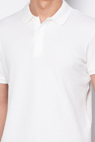 BARRELS AND OIL Waffle Polo Neck T-Shirt - Ecru