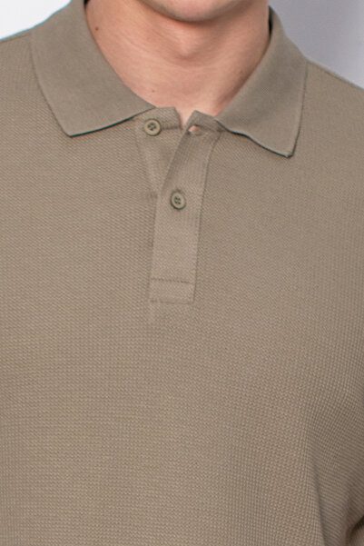 BARRELS AND OIL Waffle Polo Neck T-Shirt - Mink