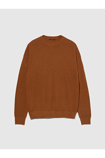 Sisley Ανδρικό πουλόβερ με λαιμόκοψη καφέ μάλλινο μείγμα