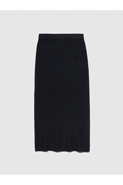 Sisley Black Lurex Fitted Midi Knitwear Women's Skirt