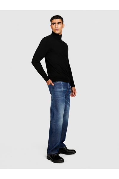 Sisley Pulover pentru bărbați cu guler în picioare, amestecat de cașmir negru