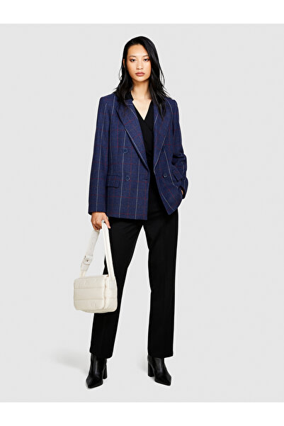 Sisley Navy Blue Oversize Double Breasted Women's Jacket - Wool Blended