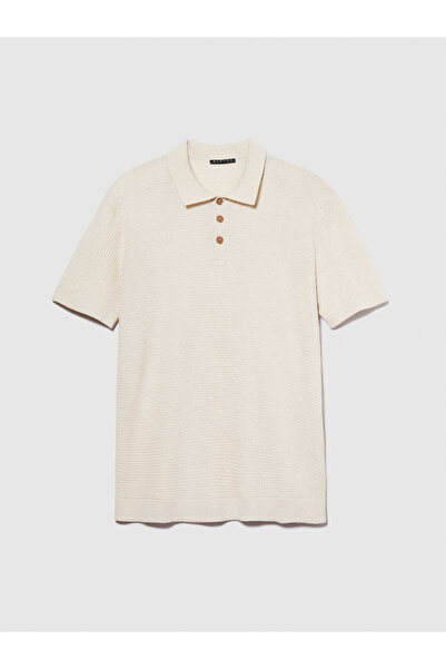 Sisley Ανδρικό μπλουζάκι πόλο με υφή βάφλα - καφέ γαλακτώδες, μείγμα βαμβακιού