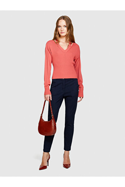 Sisley Γυναικείο παντελόνι Gabardine Navy Blue εφαρμοστό