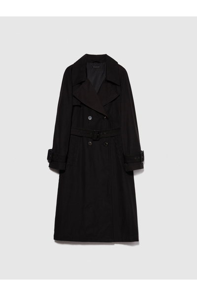 Sisley Kadın Siyah Geniş Yakalı Kruvaze Trençkot