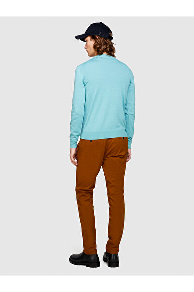 Sisley Ανδρικό καφέ ελαστικό παντελόνι chino με λεπτή εφαρμογή