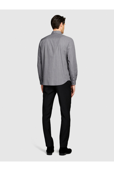 Sisley Erkek Antrasit %100 Koton Regular Fit Kareli Gömlek