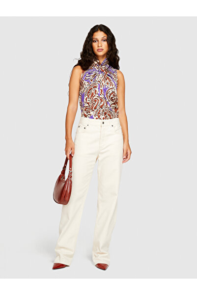 Sisley Γυναικείο - Παντελόνι Κρεμ London Boyfriend Fit 100% Βαμβακερό Τζιν