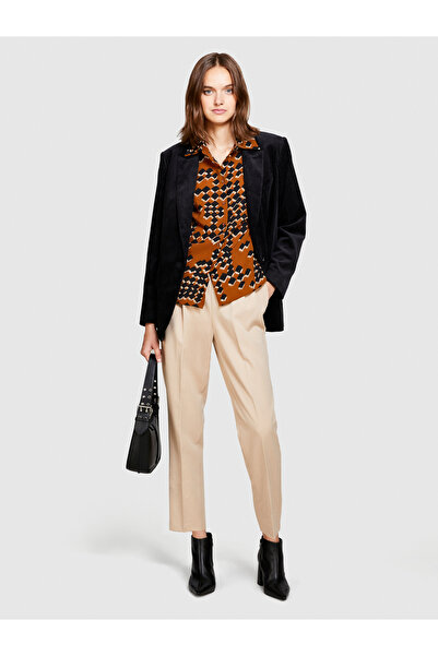 Sisley Кафява дамска риза с шарки и стандартна кройка