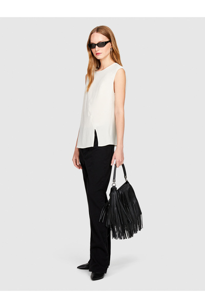 Sisley Γυναικεία αμάνικη μπλούζα με μπεζ μοτίβο