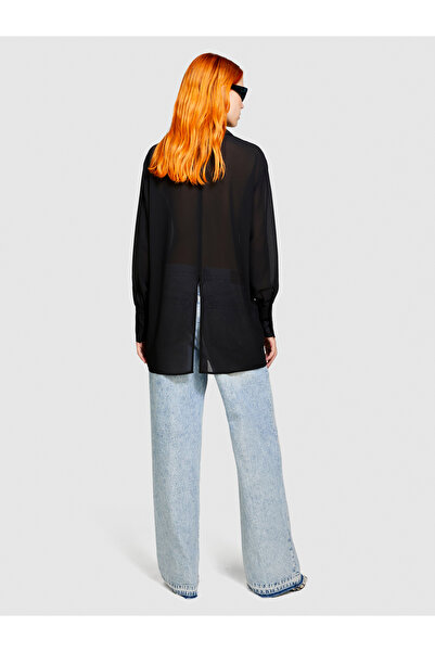 Sisley Kadın Siyah Comfort Fit Gövde ve Kolları Şifonlu Gömlek