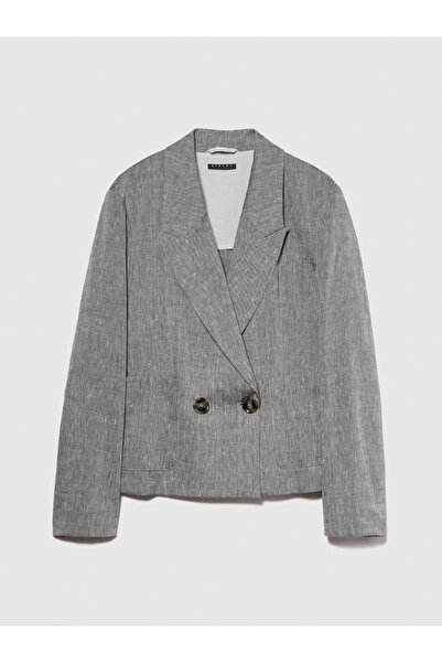 Sisley Gray Linen Double Breasted Blazer - Patch Pocket, Double Button