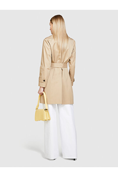 Sisley Camel Hair Women's Trench Coat - 100% Cotton, Wide Collar and Belted Waist