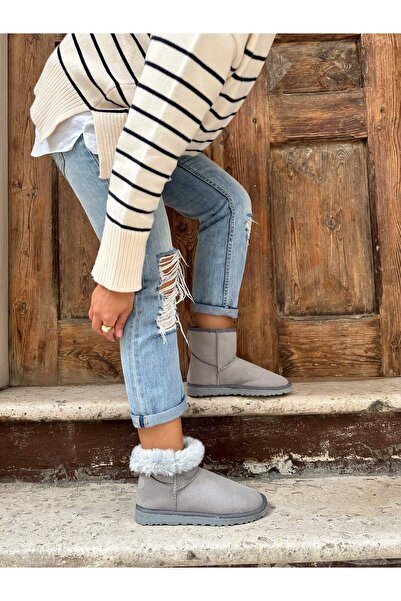 Atelierby DS Kadın Gri Renk Kısa Tüylü Bot