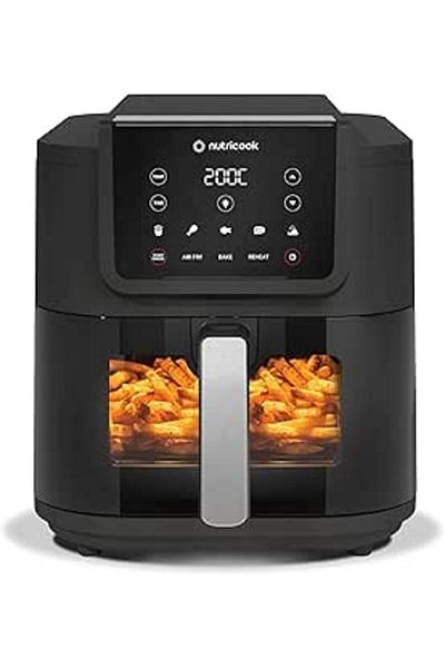 Nutricook Air Fryer Slim XL, 1700 Watts, Space-Saving Slim Design, Clear Window & Internal Light, 7.6L, Black