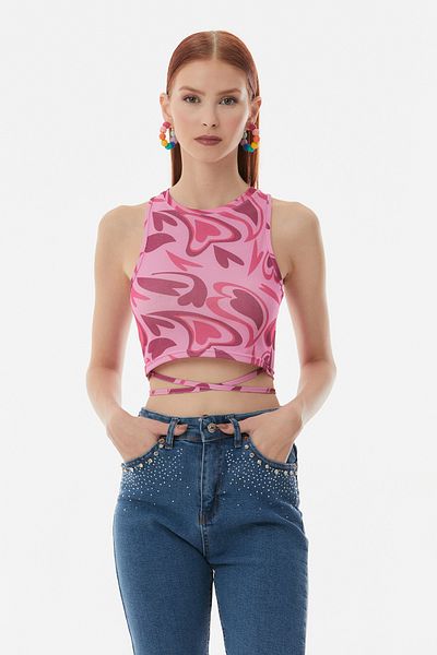 Fulla Moda Μπλούζα Crop Tie-Up με σχέδιο καρδιά