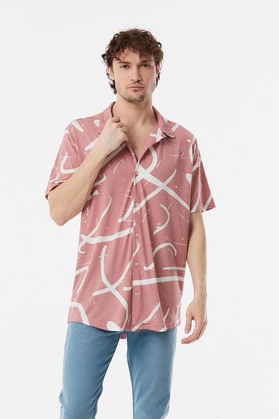 Fulla Moda Patterned Short Sleeve Oversize Shirt