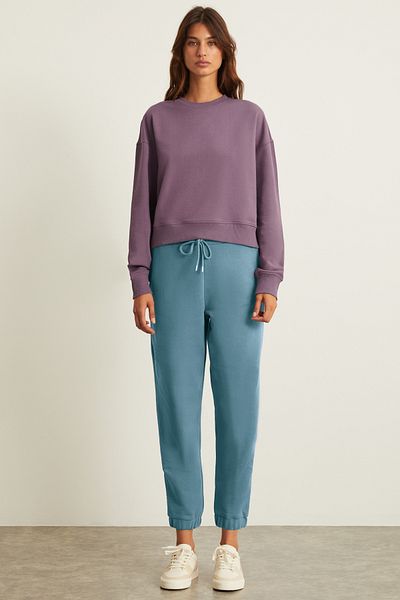 GRIMELANGE NENEH Damen-Jogginghose mit 3 Fäden, 100 % Bio-Baumwolle, elastisches Bein, Kordel, Blau