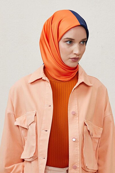 Qef Two Color Scarf Navy Blue&Orange