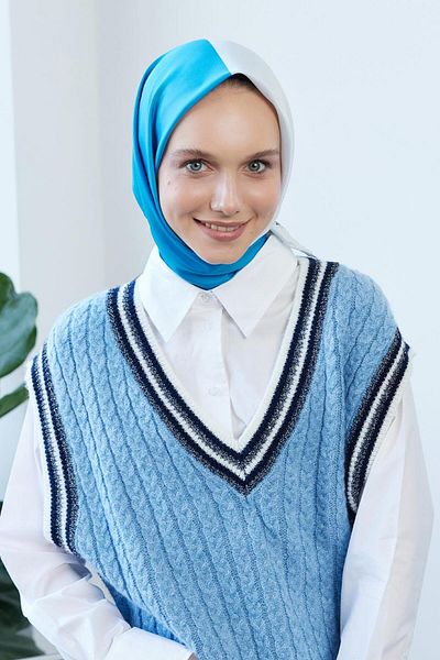 Qef Two Color Scarf Silver&Blue