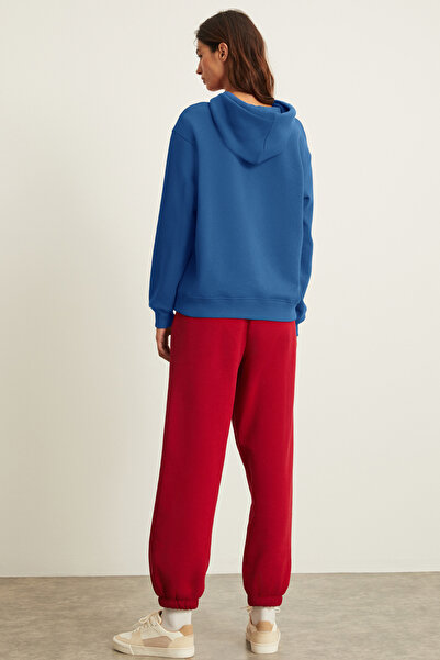 GRIMELANGE Hanorac albastru Saks cu glugă cu buzunar cangur pentru femei BLERTA