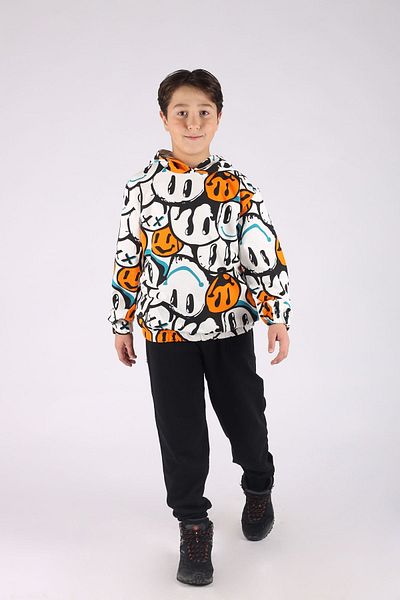 BUSEYİZ Emoji and patterned hooded men's choke suit 7-14 years