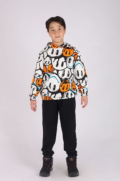 BUSEYİZ Emoji and patterned hooded men's choke suit 7-14 years