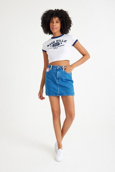 Kutaf Color Blocked Designed Women's Jean Skirt