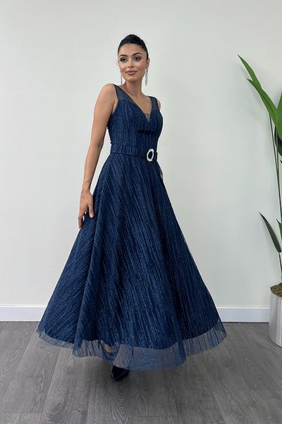 giyimmasalı Φόρεμα μίντι με λουράκι Navy Blue Glitter