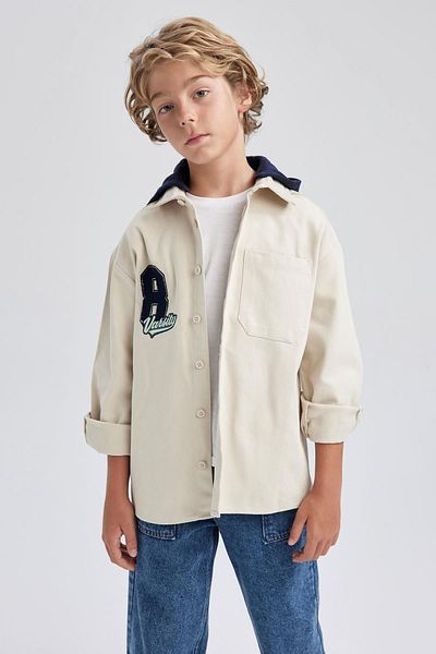 DeFacto Boy's Gabardine Hooded Long Sleeve Shirt - Oversize Fit A4446a823au