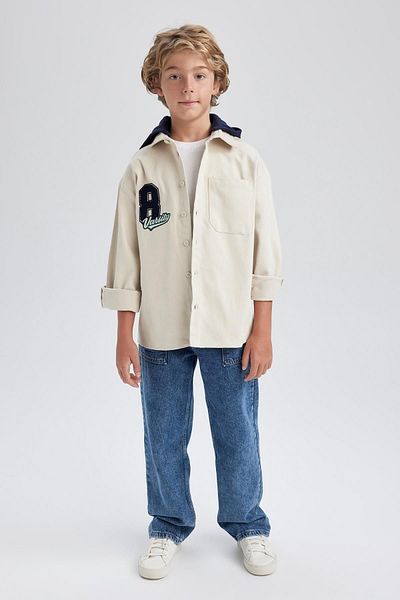 DeFacto Boy's Gabardine Hooded Long Sleeve Shirt - Oversize Fit A4446a823au