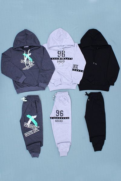 YA KO KİDS 3-Piece 96-x-straight, Kangaroo Pocket Top and Bottom Tracksuit Set for Boys