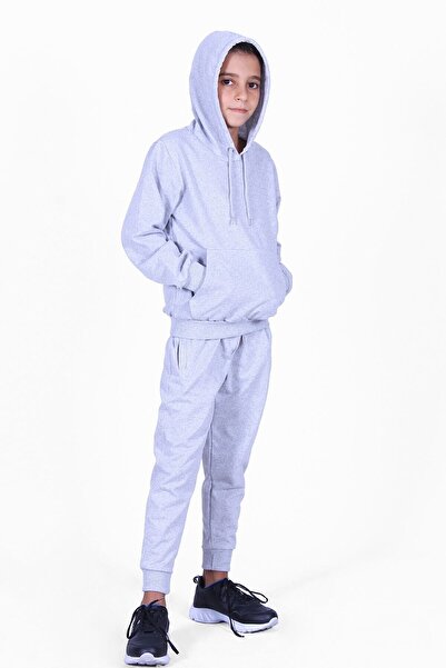 YA KO KİDS Απλό σετ φόρμας για αγόρι με κουκούλα κάτω-κορυφή γκρι