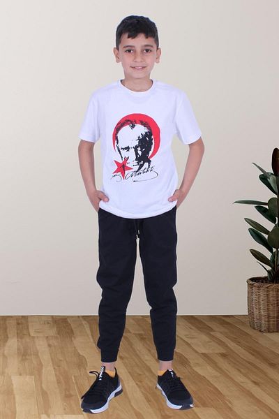 YA KO KİDS Oversize Ataturk Print Various Boys-Girls Short Sleeve Bottom-Top Set