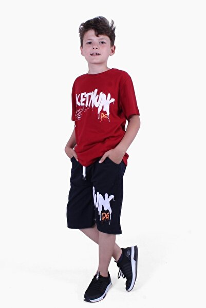 YA KO KİDS 3-Piece Vintage-Dg Nuk-States Text Printed Boys' Summer Suit