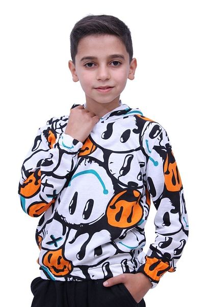 YA KO KİDS Emoji Patterned Hooded Sweatshirt