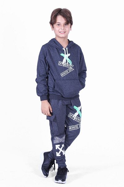 YA KO KİDS 3-Piece 96-x-straight, Kangaroo Pocket Top and Bottom Tracksuit Set for Boys
