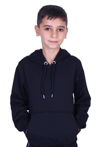 YA KO KİDS Hanorac negru cu glugă, unisex, cu buzunar cangur