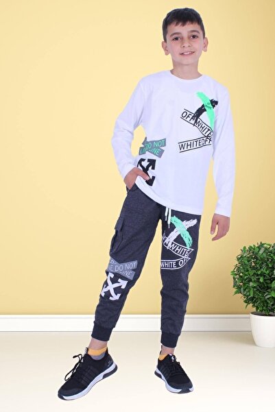 YA KO KİDS Set de costum supradimensionat cu maneci lungi cu text imprimat pentru baieti