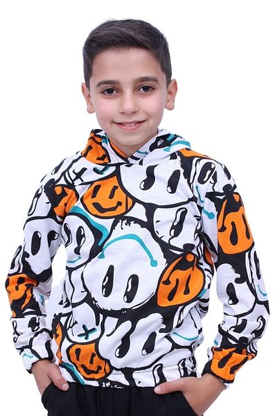 YA KO KİDS Emoji Patterned Hooded Sweatshirt