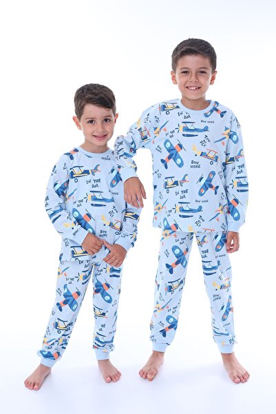 ZUZUNGA Time To FLY Mavi Desenli Çocuk Pijama Takımı